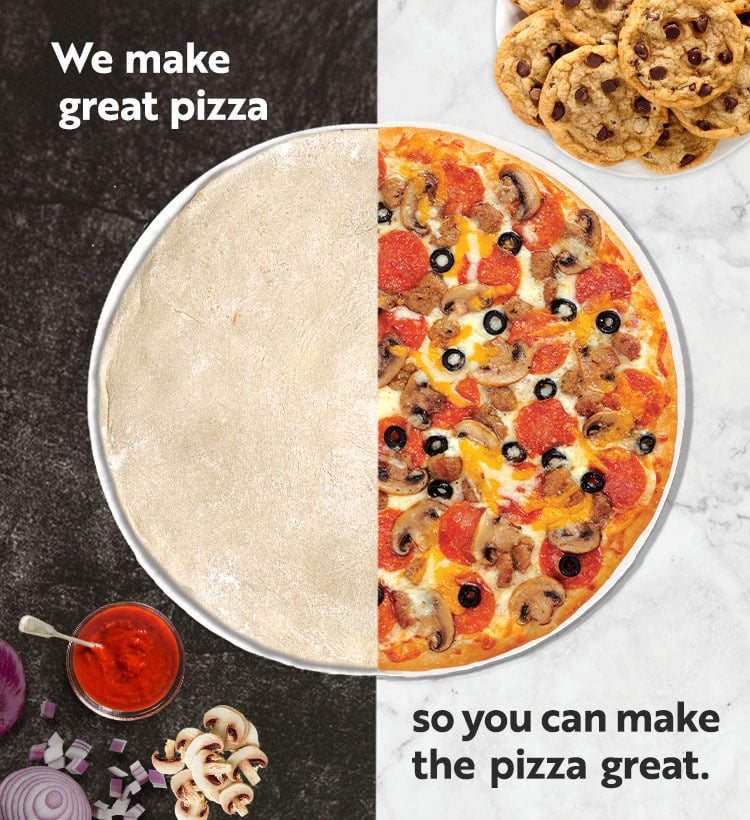 Change the way to pizza by taking fresh ingredients home to bake in your oven.